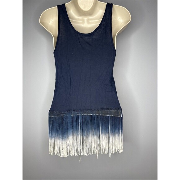 Heart & Hips Navy Blue Ombré Tank Top With Fringe Small - Picture 6 of 8